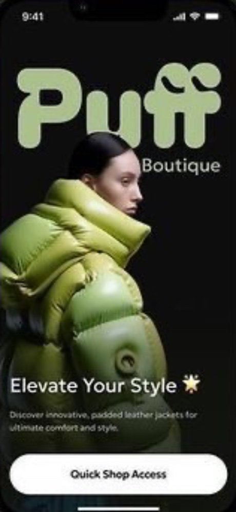 Pantalla de inicio de una app de boutique de moda